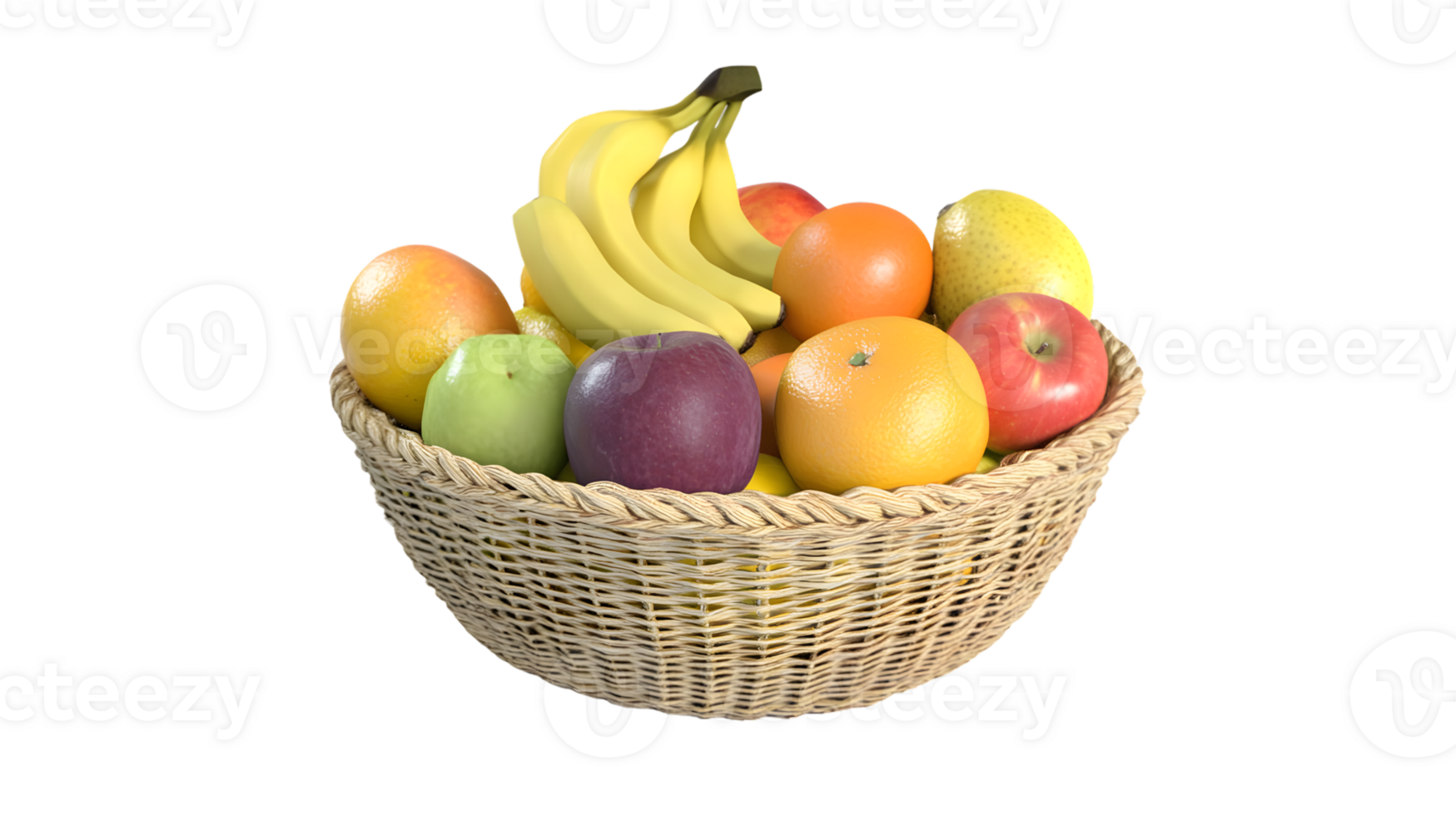 A basket brimming with fresh fruits including bananas apples oranges and pears perfect for png