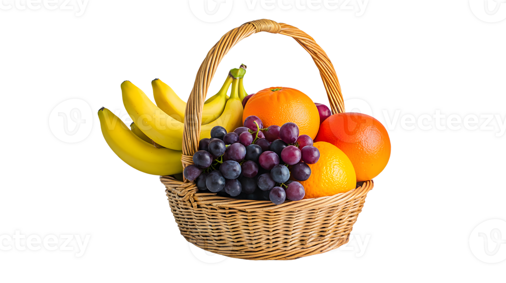 A basket brimming with fresh fruits including bananas grapes and citrus fruits perfect for h png