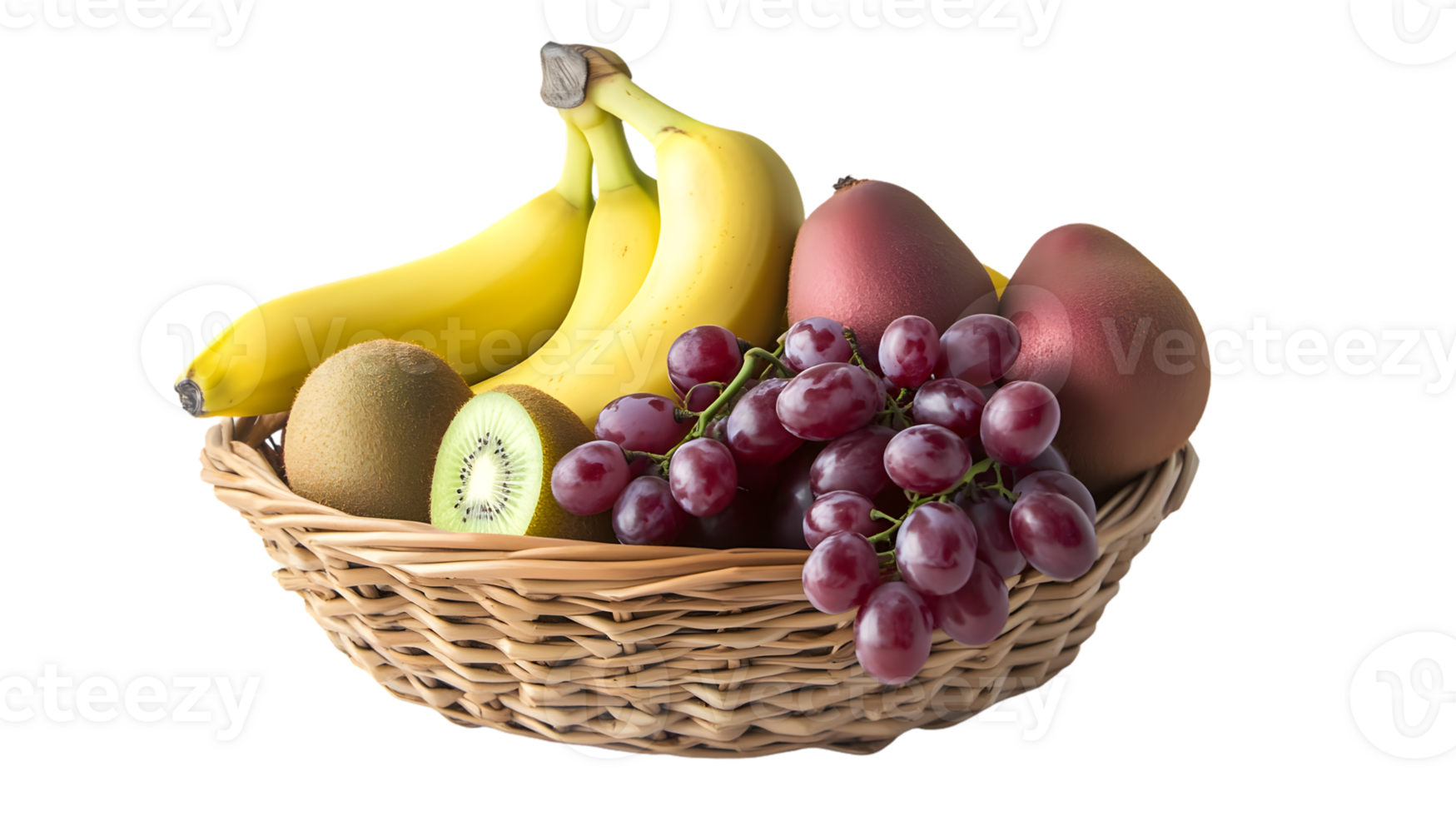 A basket brimming with fresh fruits including bananas grapes and kiwis perfect for health an png