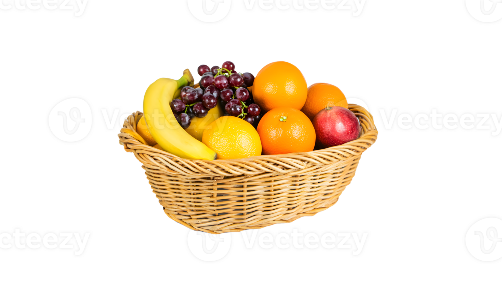 A basket brimming with fresh fruits including bananas grapes oranges and apples for healthy png