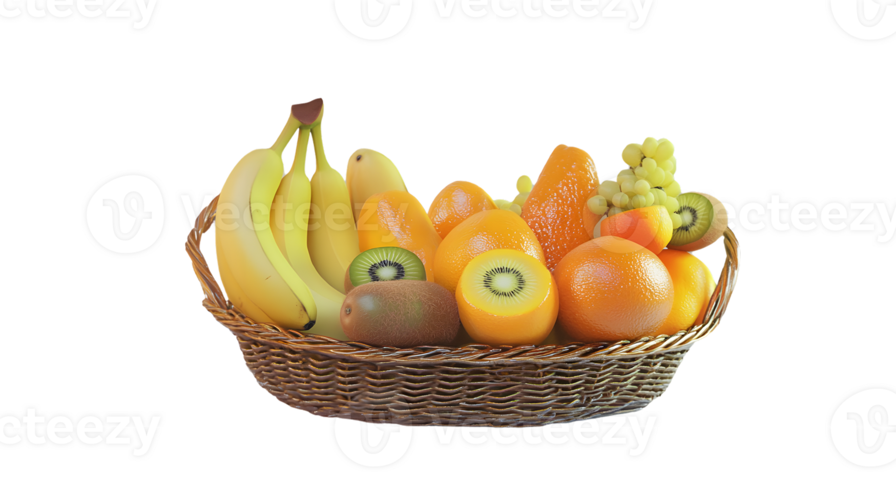 A basket brimming with fresh fruits including bananas oranges kiwis and grapes perfect for png