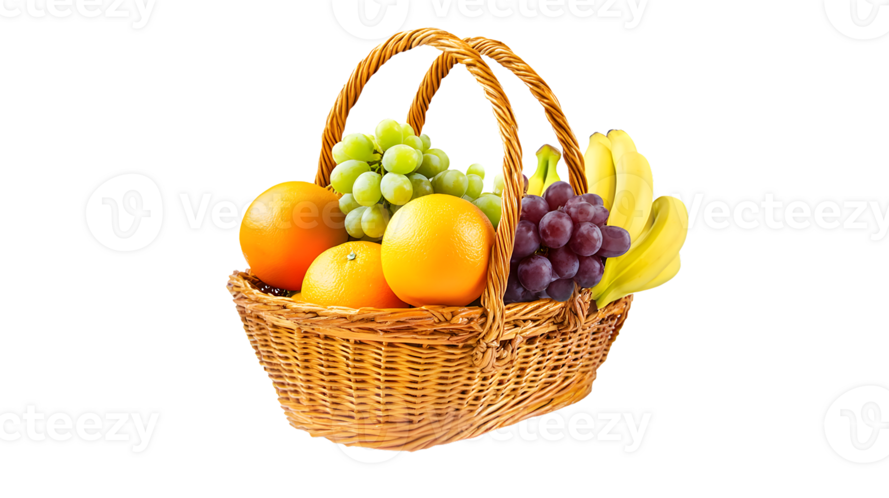A basket brimming with fresh fruits including citrus bananas and grapes perfect for health a png