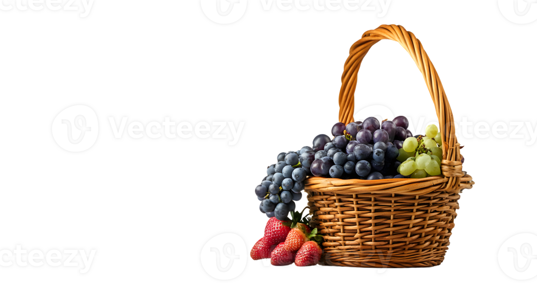 A basket brimming with fresh fruits including grapes and strawberries perfect for health diet png