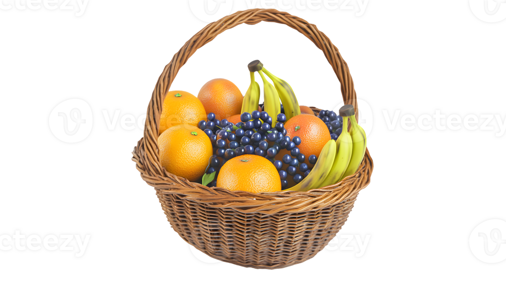 A basket brimming with fresh fruits including citrus bananas and berries for healthy eating a png