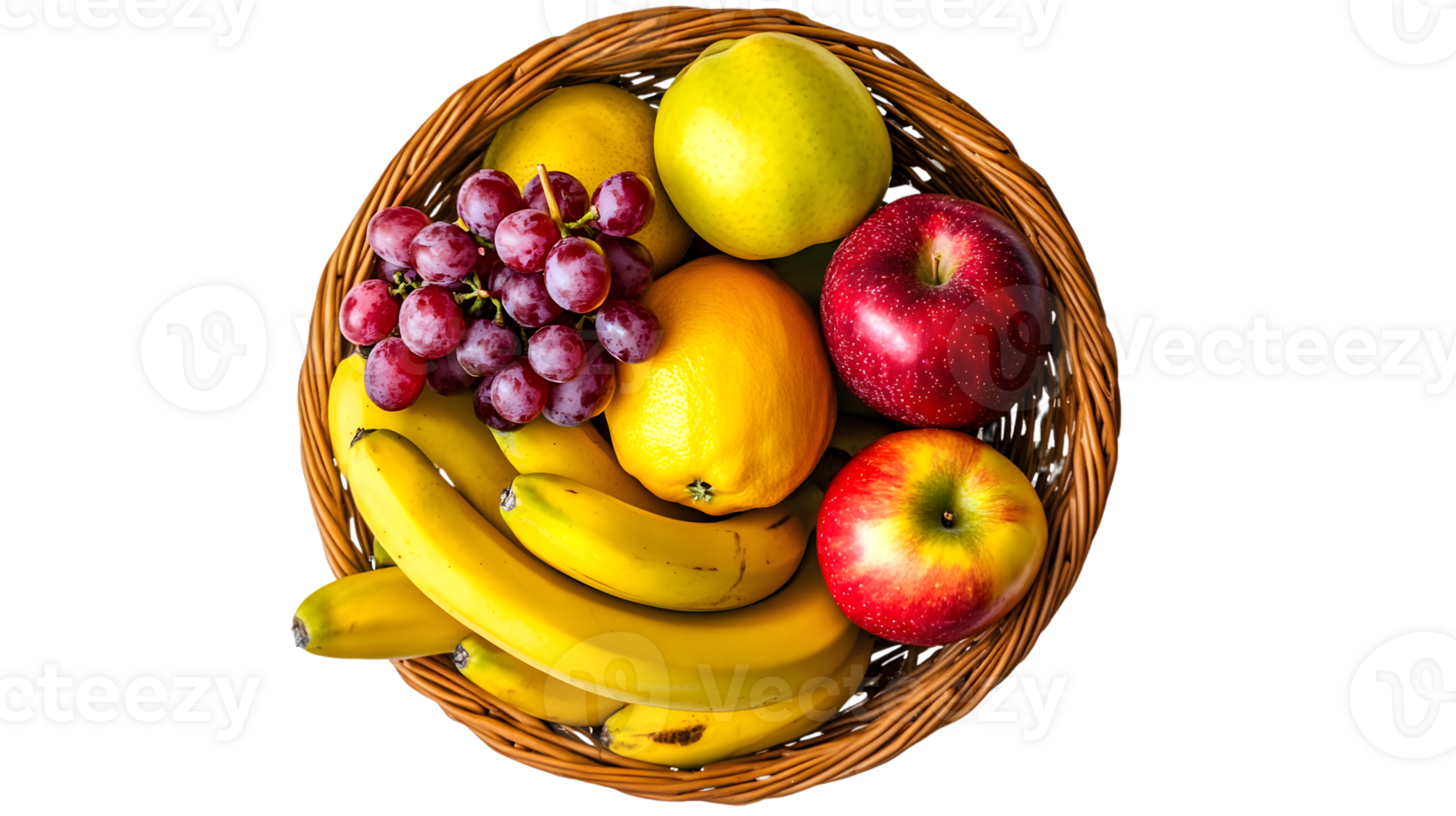 A basket brimming with fresh fruits including citrus apples bananas and grapes for healthy e png
