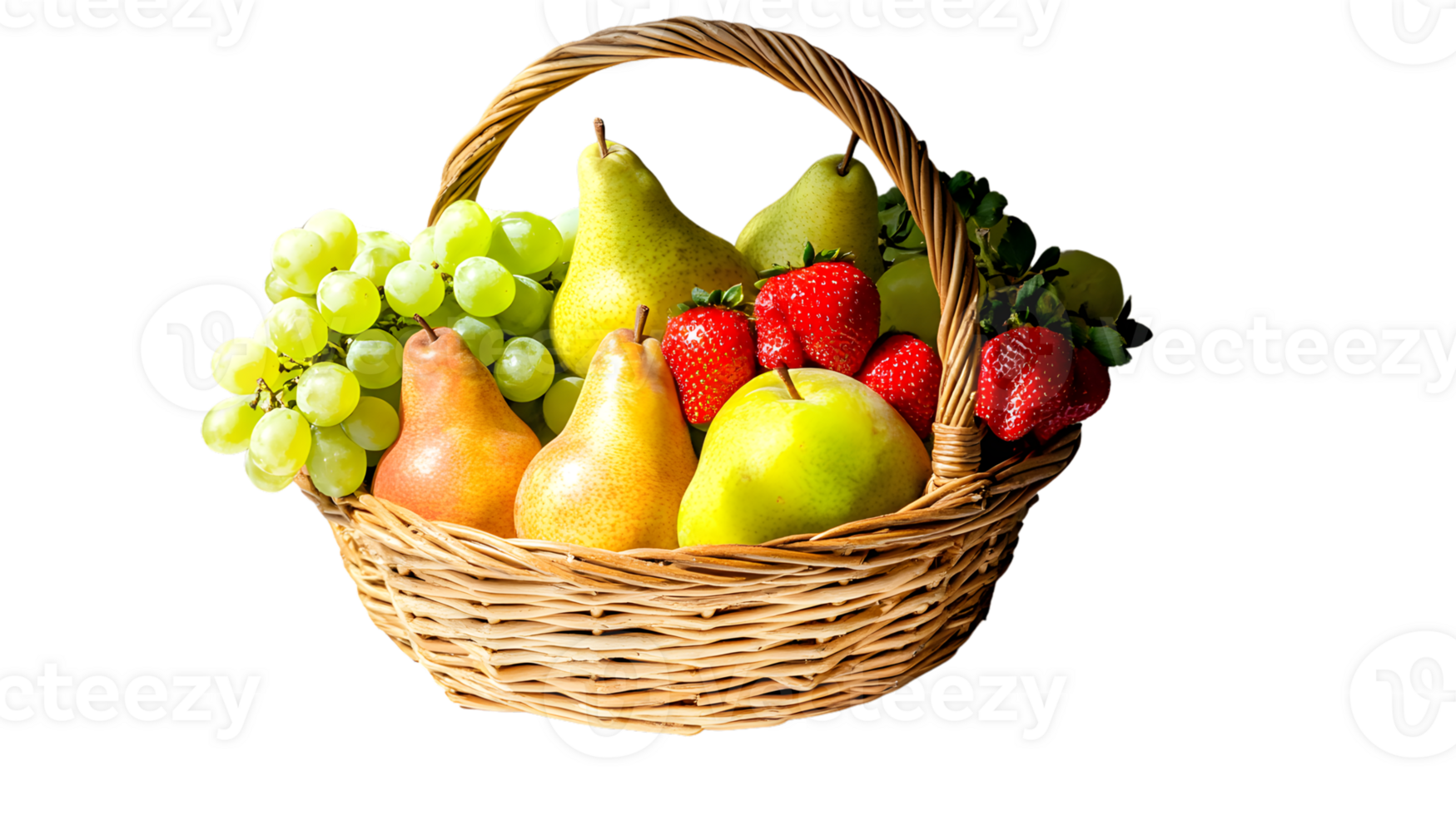 A basket brimming with fresh fruits including pears grapes and strawberries perfect for heal png