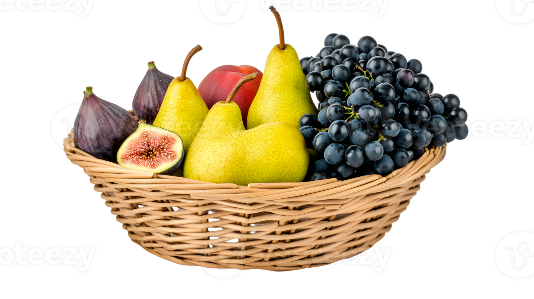 A basket brimming with fresh fruits including pears grapes and figs perfect for health diet png