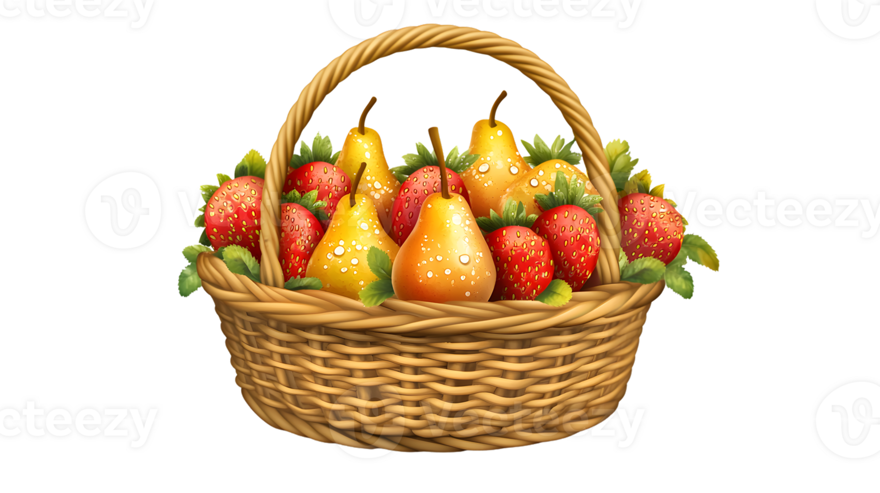 A basket brimming with fresh fruits including strawberries and pears perfect for culinary the png