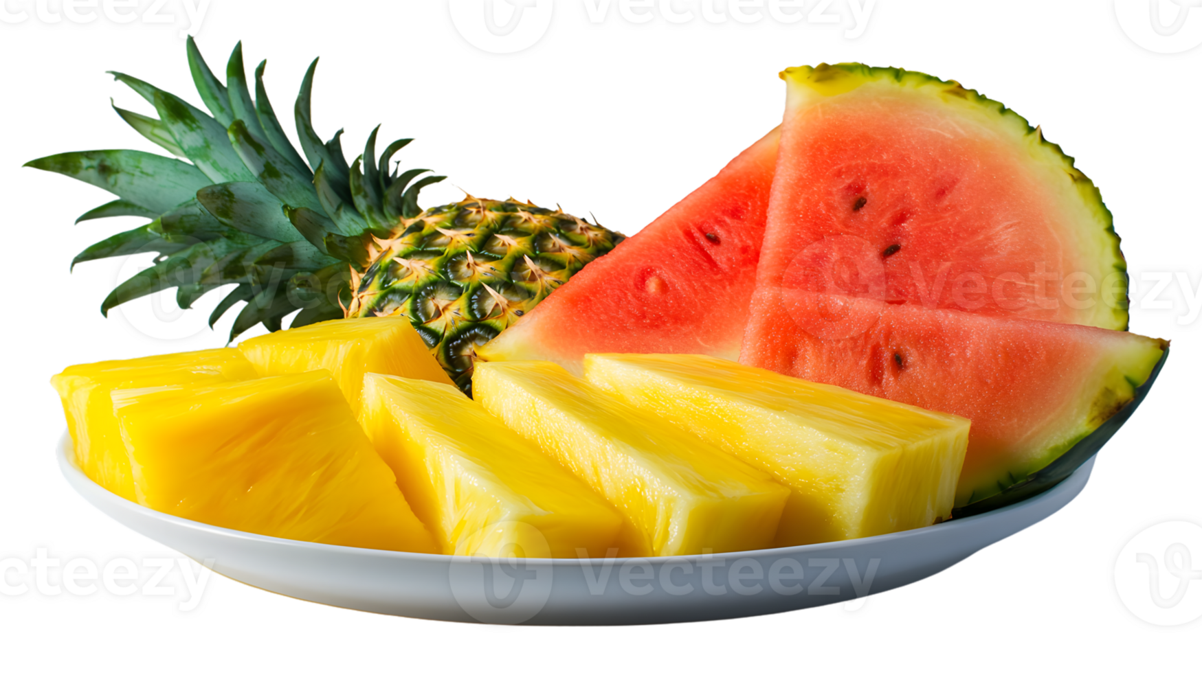 Fresh Pineapple and Watermelon Slices on Plate Summer Fruit Tropical Delight png