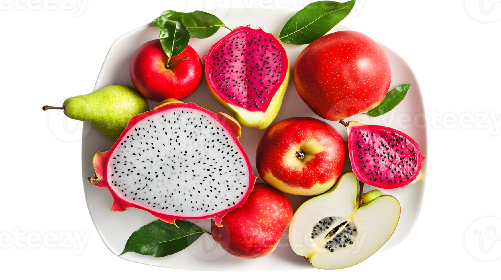 Fresh Red and Green Fruits on White Plate Healthy Eating Concept png