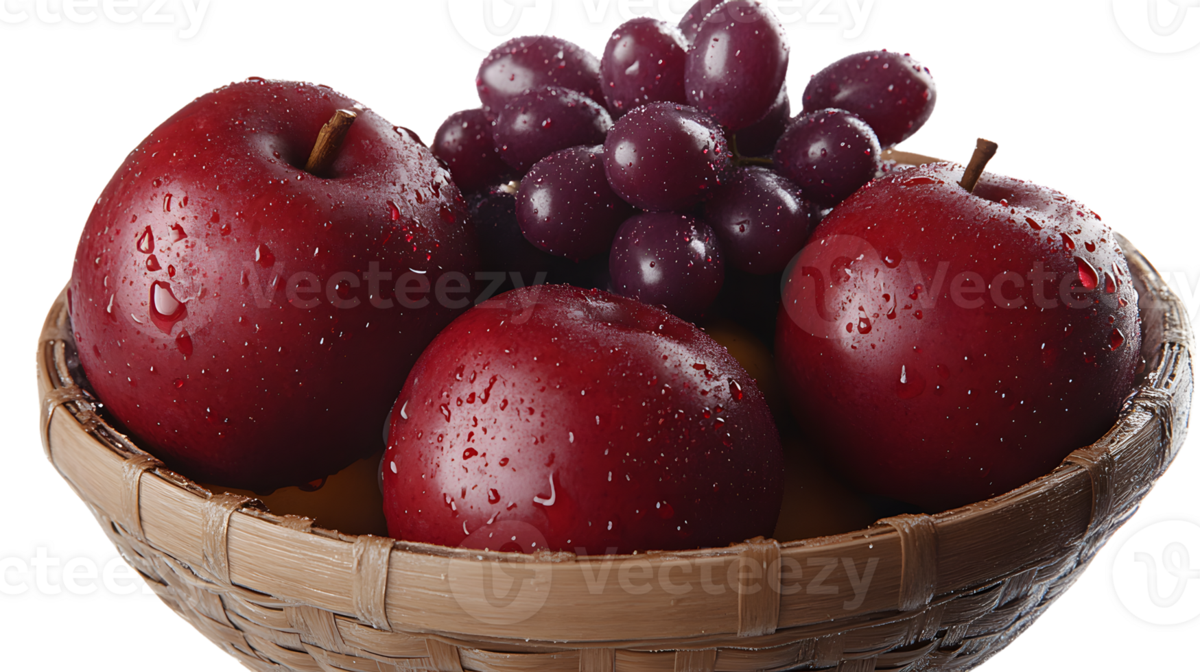 Fresh Red Fruits in a Basket Apples and Grapes png
