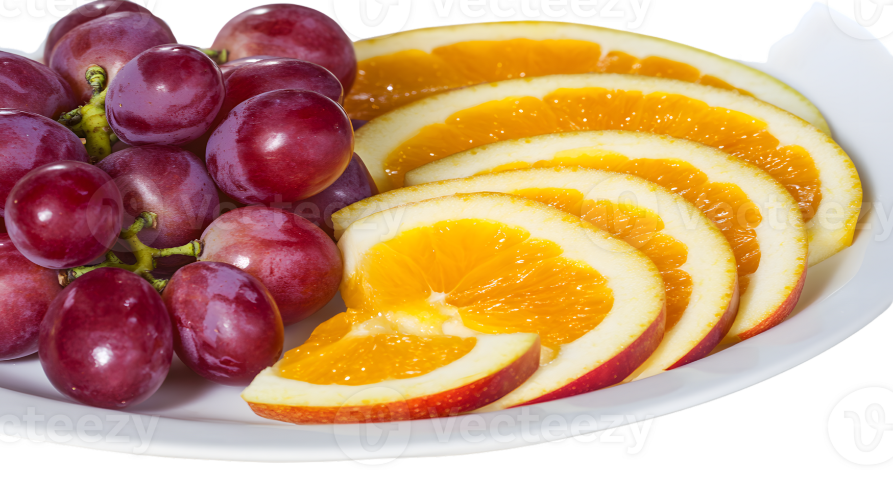 Fresh Red Grapes and Orange Slices on Plate png
