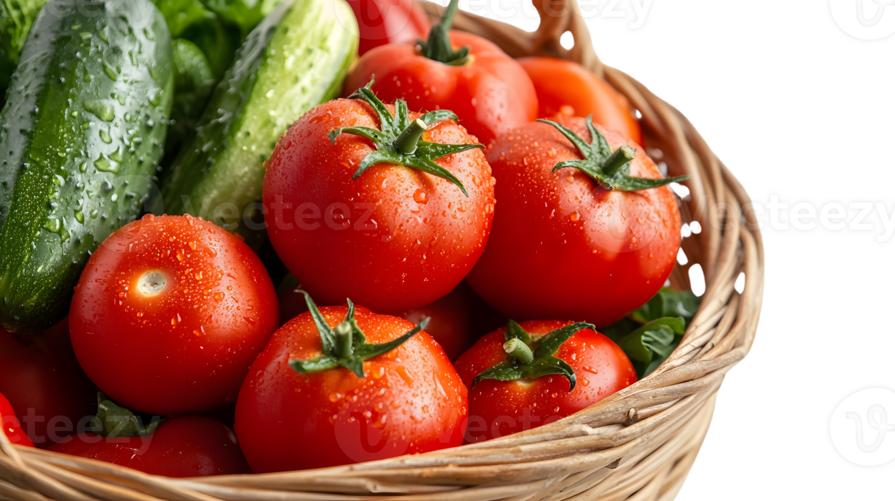 Fresh Red Tomatoes and Cucumbers in a Basket png