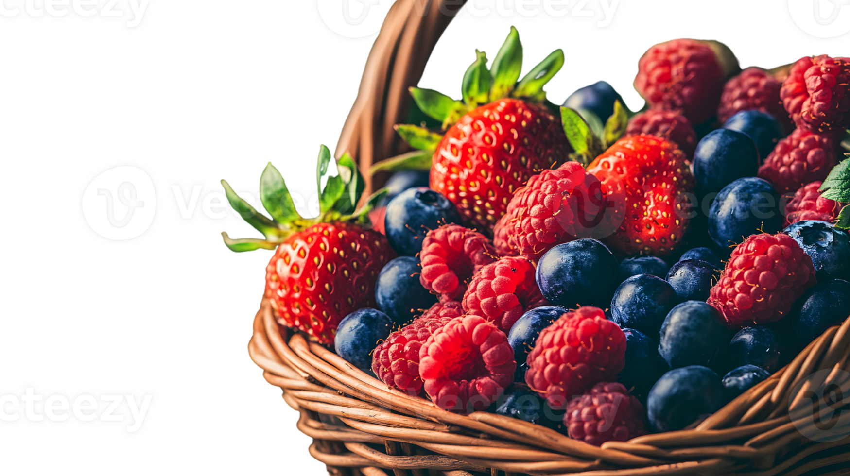 Fresh Strawberries Raspberries and Blueberries in a Basket png