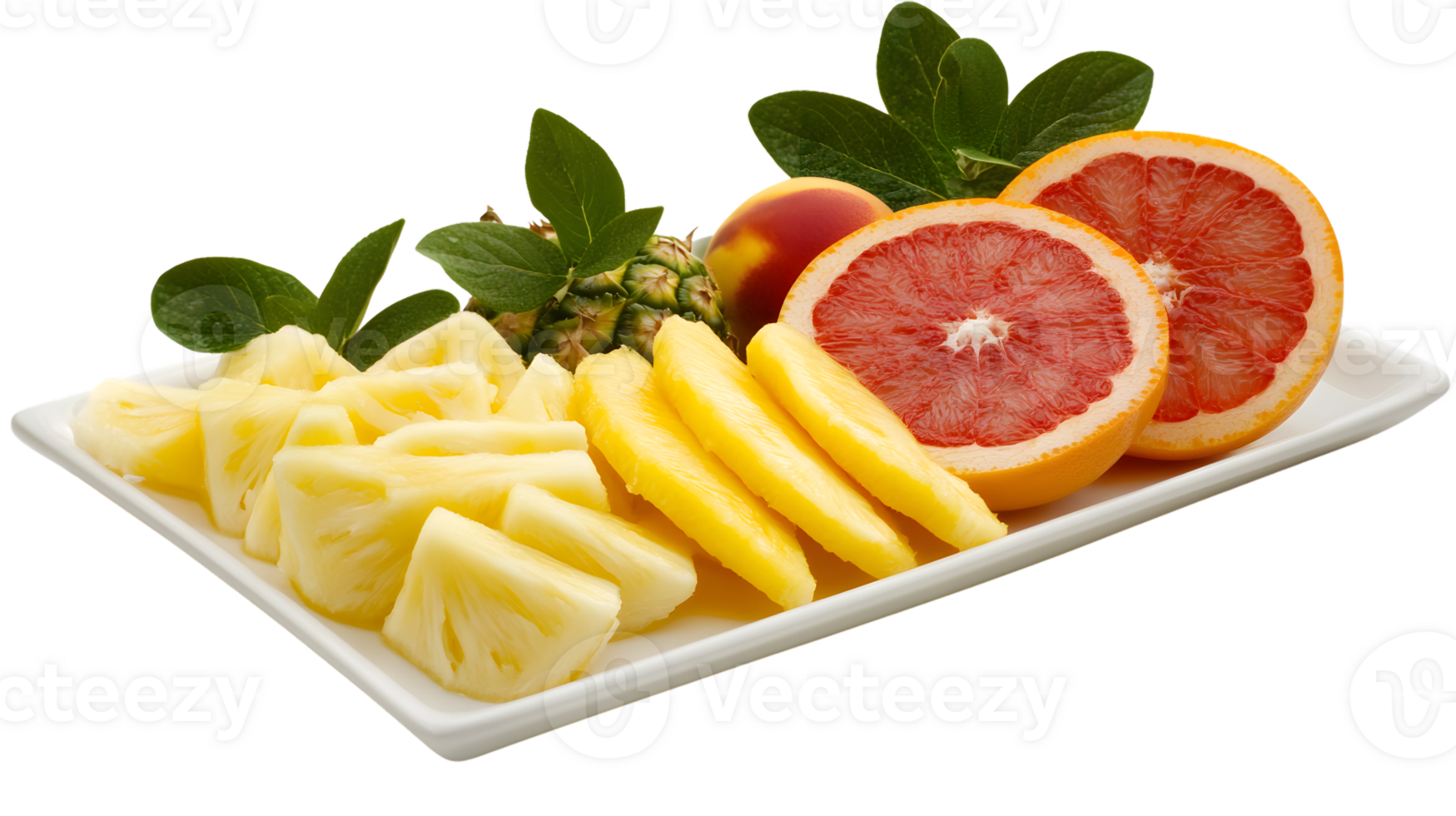 Freshly Sliced Citrus and Tropical Fruits on a White Plate Perfect for Healthy Eating Diet N png