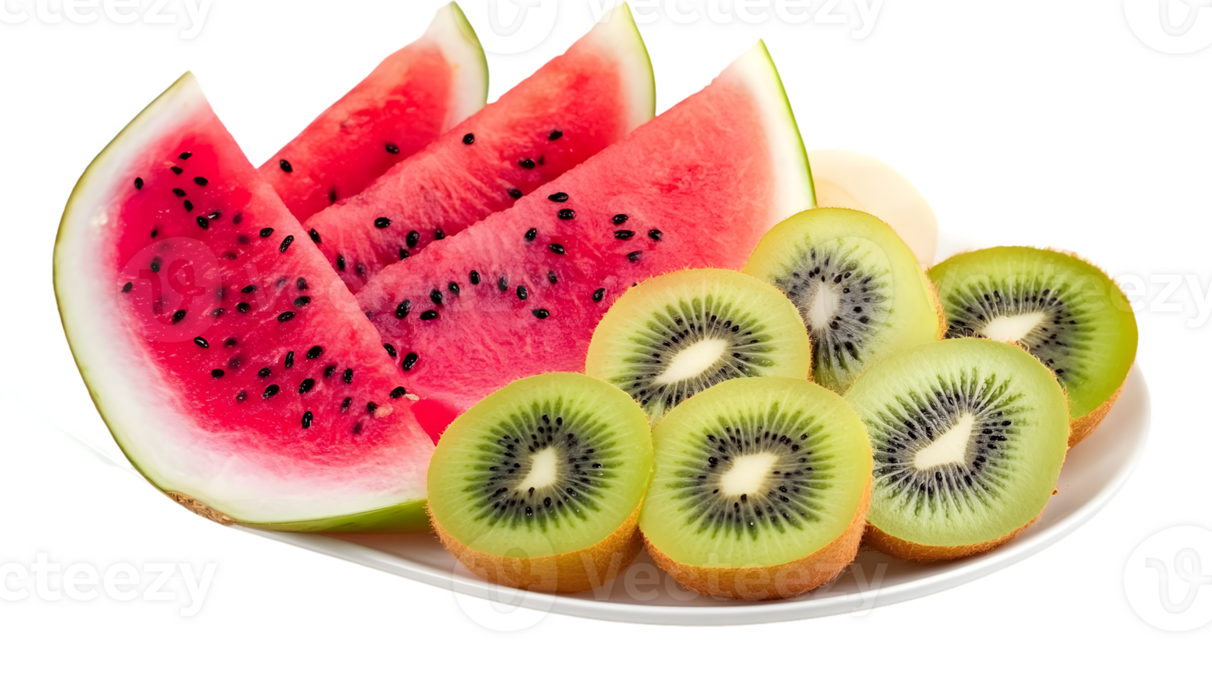 Fresh Watermelon and Kiwi Fruit Slices on Plate png