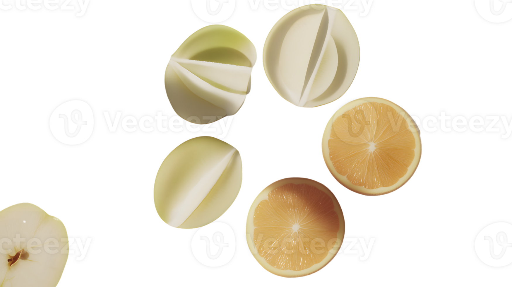 Fruit Slices and Abstract Shapes on Black Background A Creative Composition for Design and Art png