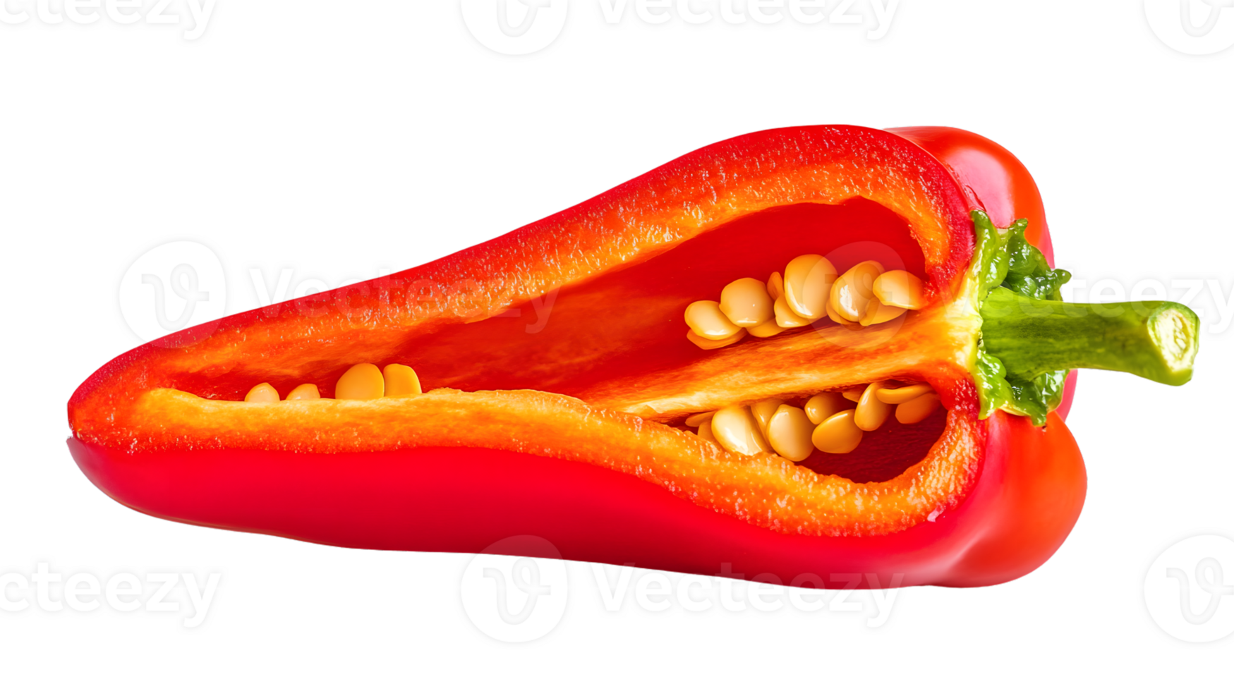 A vibrant red pepper sliced open revealing seeds and interior details for culinary or healthf png