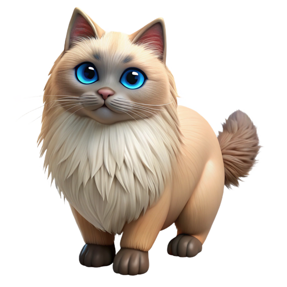 serene contemporary A Himalayan cat with long fur, original png