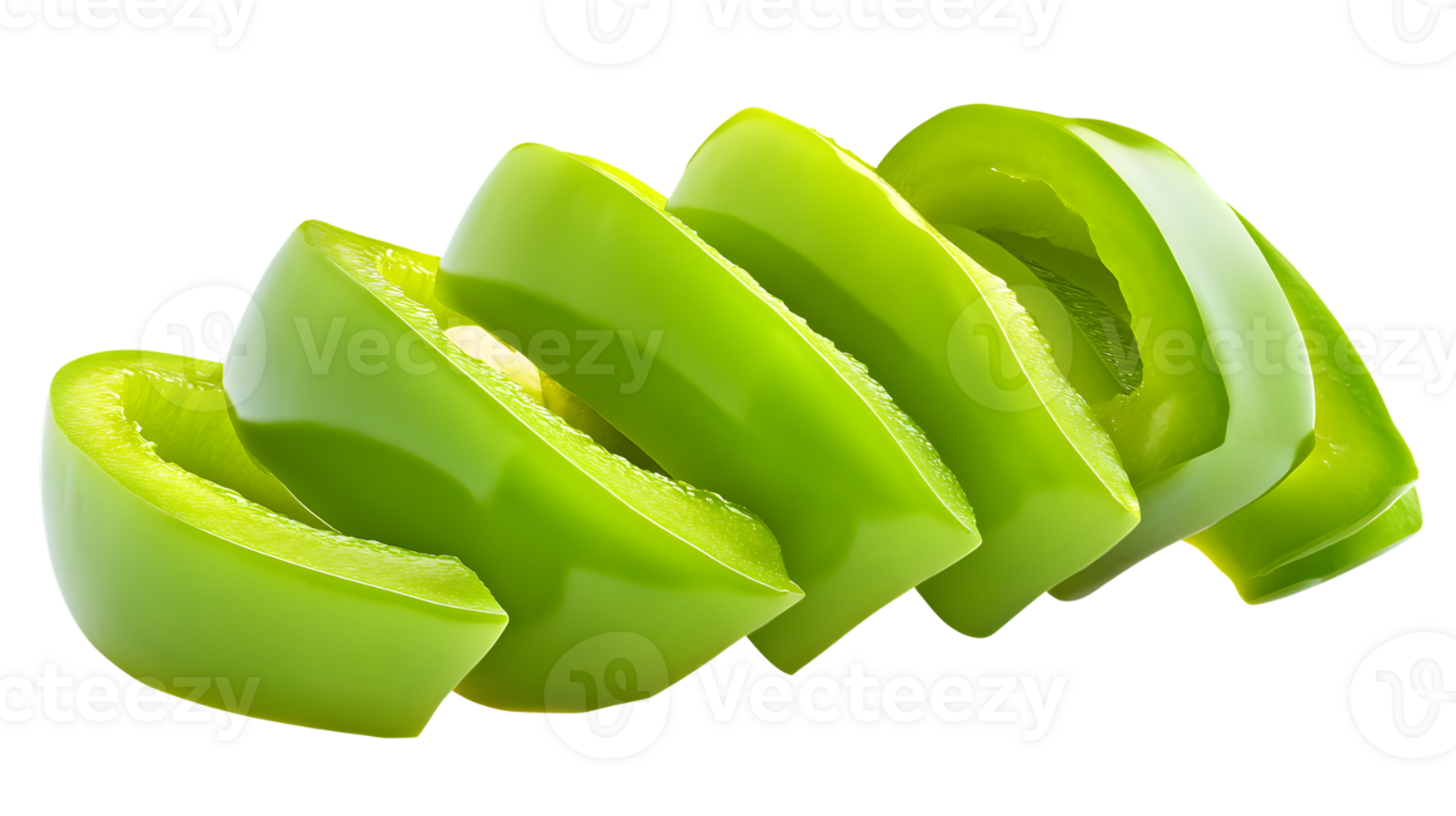Sliced Green Bell Pepper Rings on Black Background for Culinary and Food Photography png