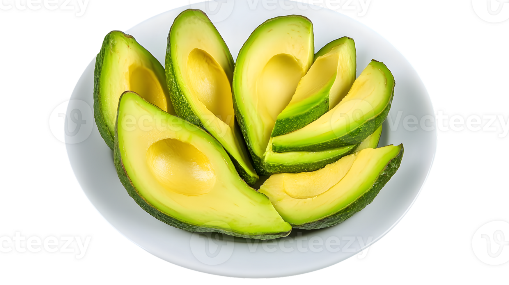 Sliced green fruit arranged in a circular pattern on a white plate perfect for culinary and he png