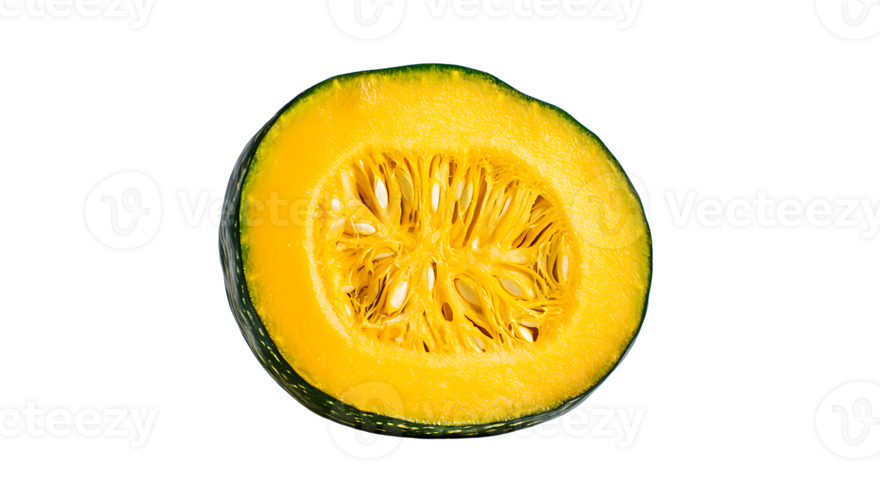 Vibrant Yellow Fruit CrossSection with Seeds Isolated on Black Background for Culinary and De png