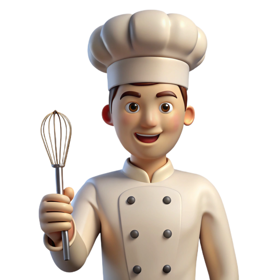 elegant artistic Chef in uniform holding a whisk detailed png