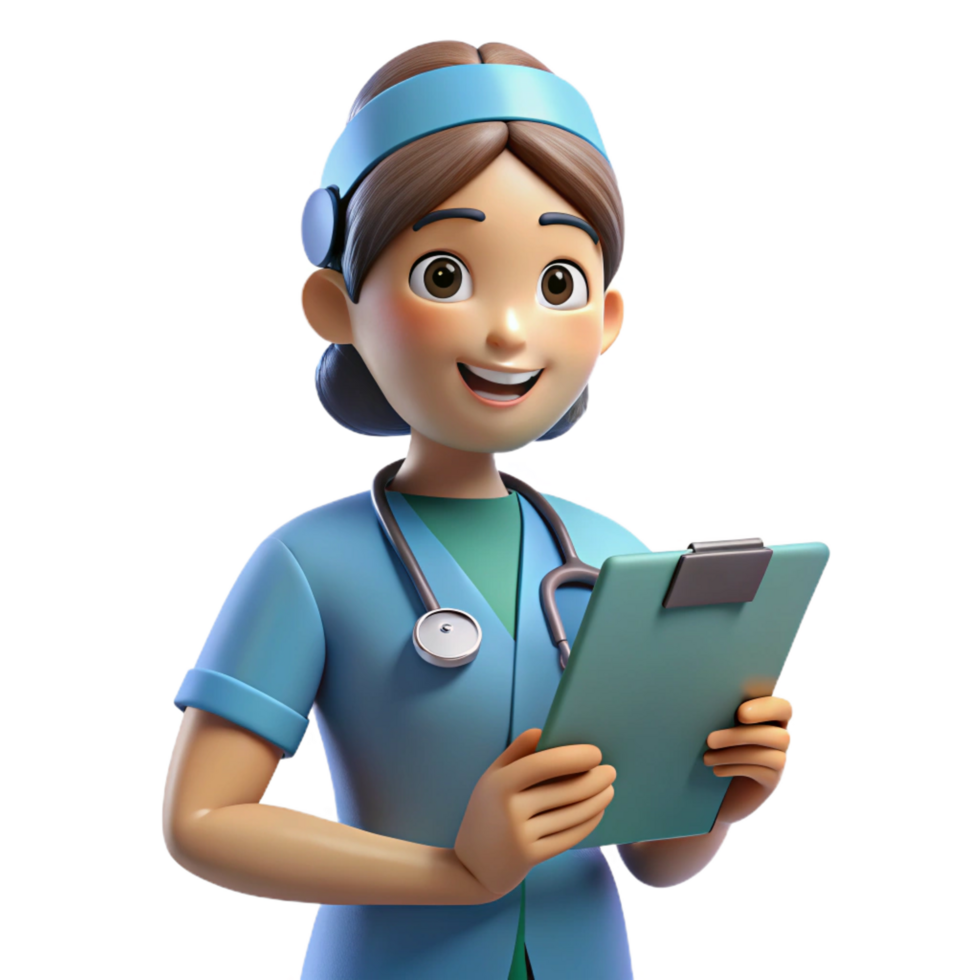 serene abstract Nurse in scrubs with a clipboard detailed png
