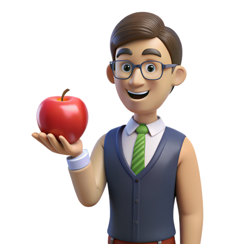 elegant artistic Teacher holding an apple detailed png
