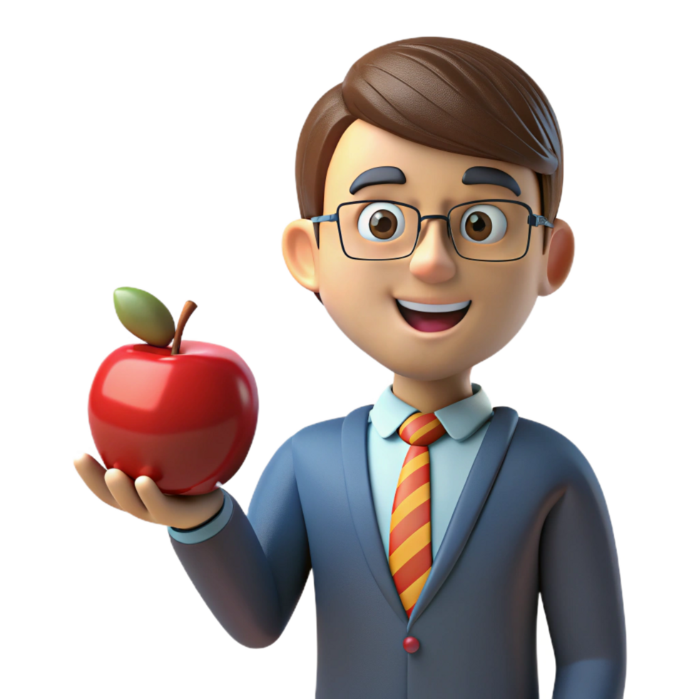 dramatic creative Teacher holding an apple high quality png