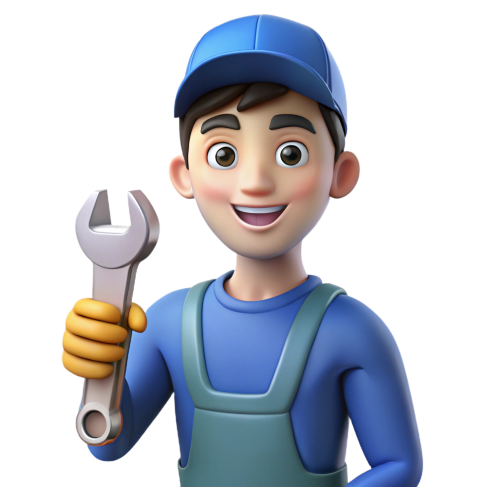 serene modern Mechanic holding a wrench high resolution png