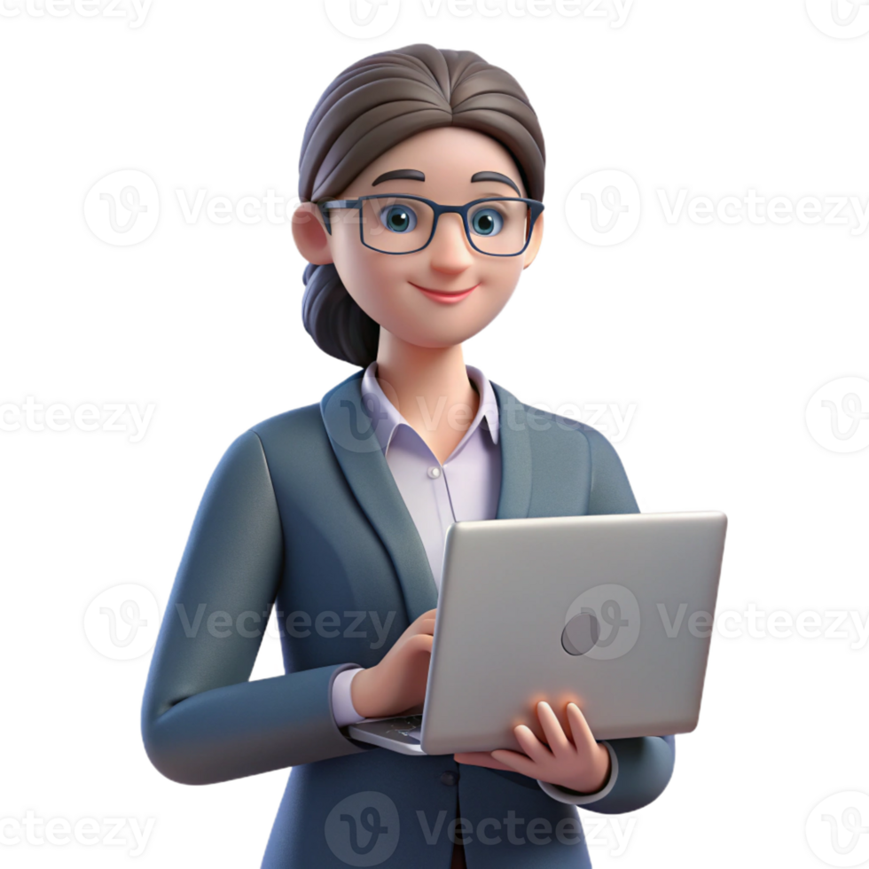 elegant creative Young professional woman with laptop 4K png