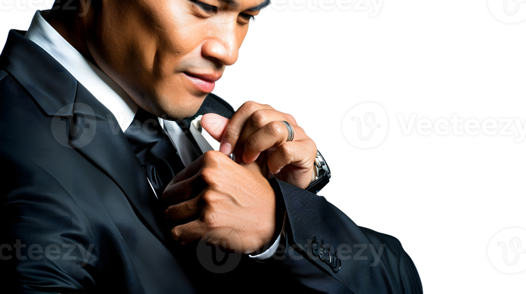A man in a suit adjusting his tie exuding professionalism and confidence for business or forma png
