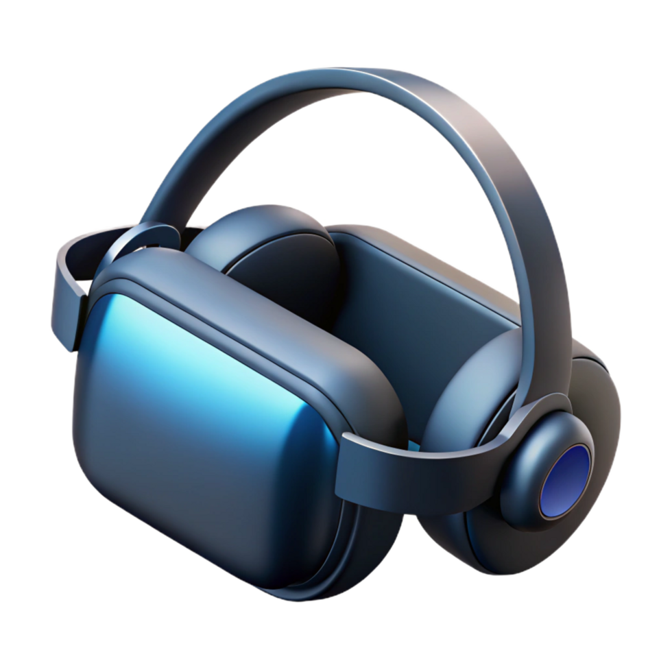 impressive traditional Virtual Reality Headset, sleek black design, integrated headphones authentic png