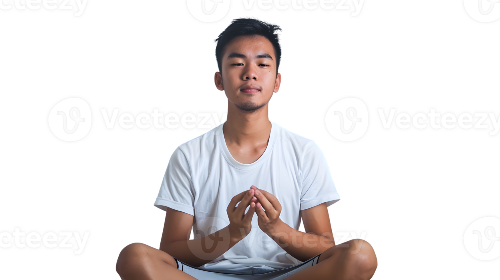 A young individual practicing meditation in a serene pose ideal for wellness and mindfulness c png