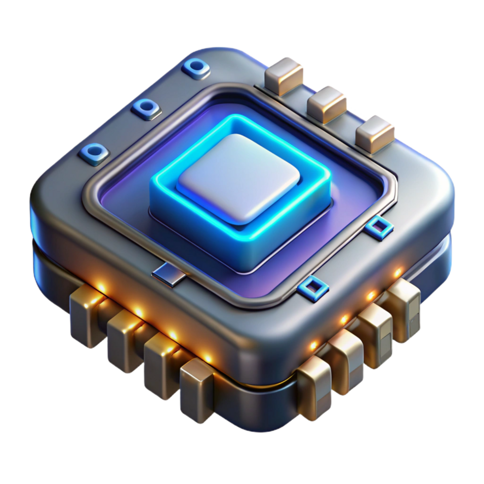 serene classic Cyberpunk Data Chip, glowing circuits, metallic casing high resolution png