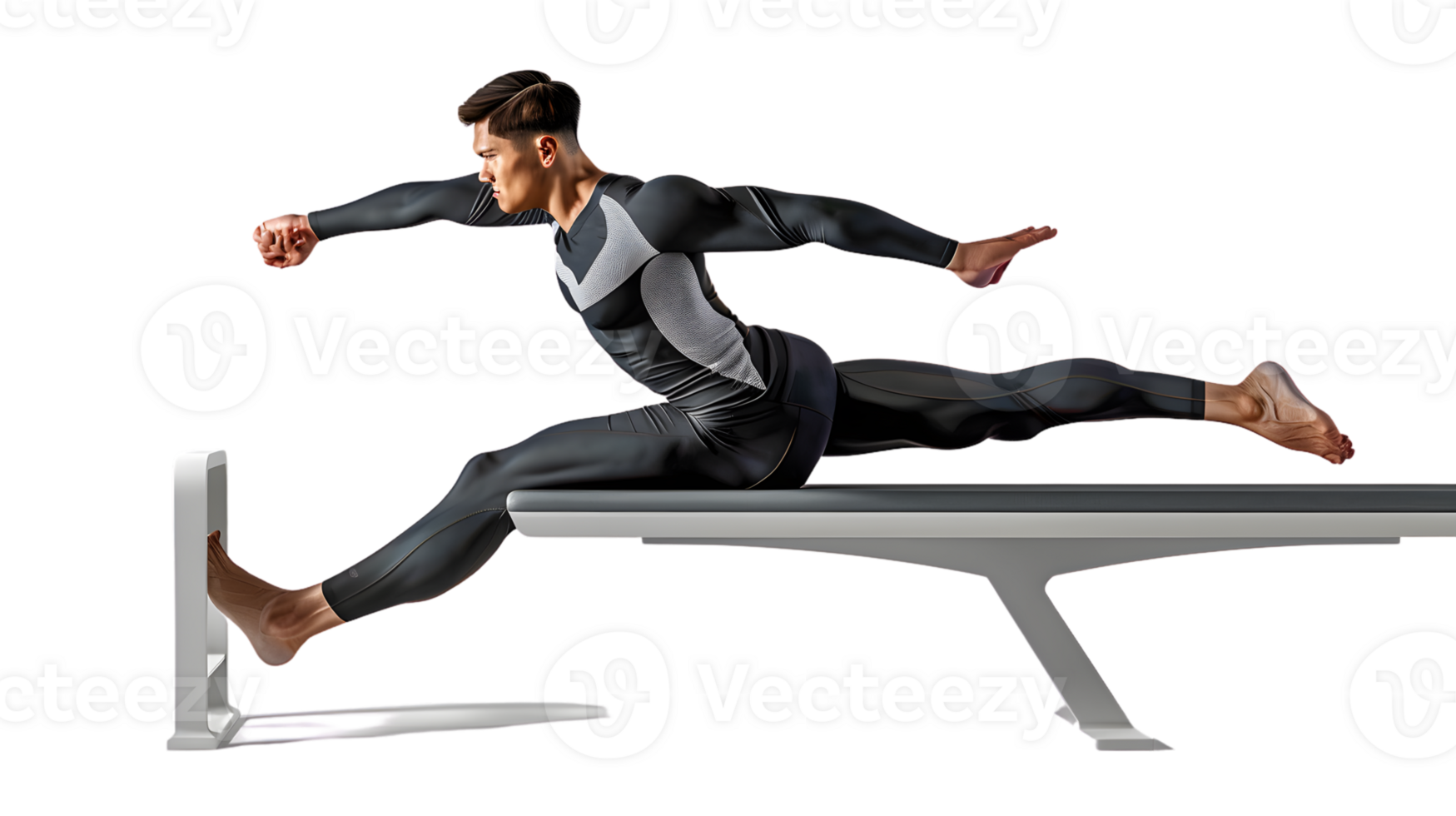 Athlete Performing Dynamic Stretching Exercise on Bench for Fitness and Strength Training png