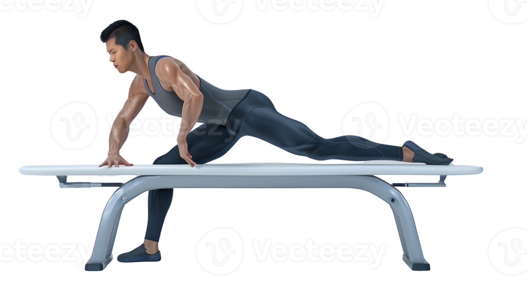 Athletic Man Stretching on Bench Fitness Exercise Workout Sports Training Flexibility png