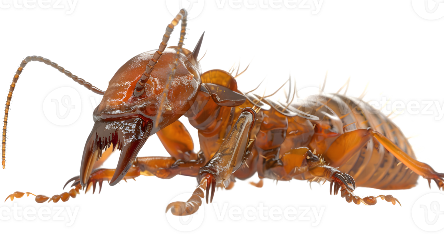 Closeup of a detailed insect with sharp mandibles and segmented antennae png
