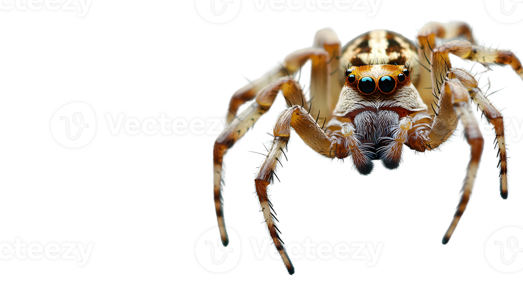 CloseUp of a Vibrant Spider with Detailed Eyes and Legs on a Black Background png