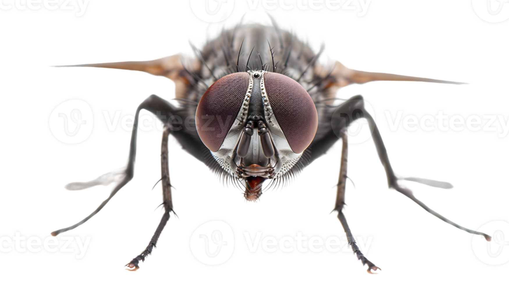 CloseUp of an Insect with Detailed Compound Eyes and Fine Hairs Ideal for Scientific Educati png
