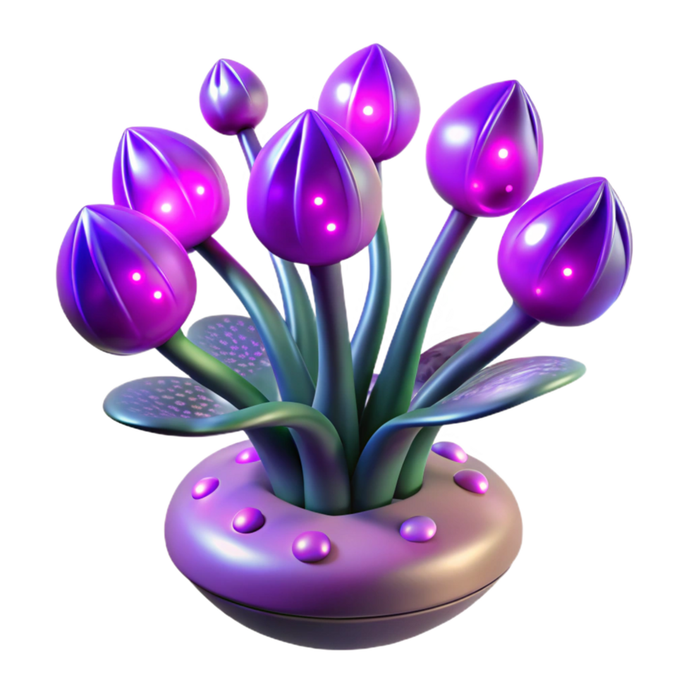 magnificent artistic Alien plant, bioluminescent, glowing purple genuine png