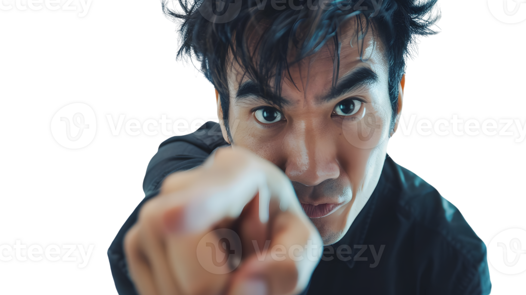 Closeup portrait of a person pointing intense expression png