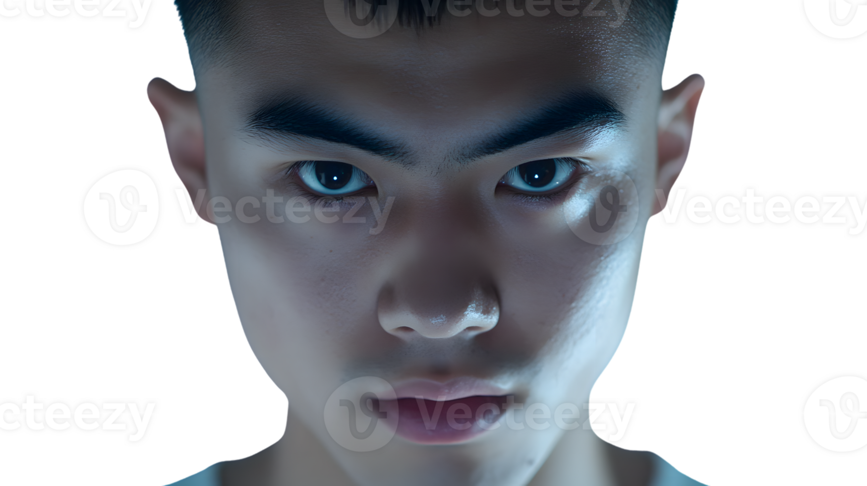 CloseUp Portrait of a Young Individual with Intense Gaze and Dramatic Lighting Ideal for Emot png