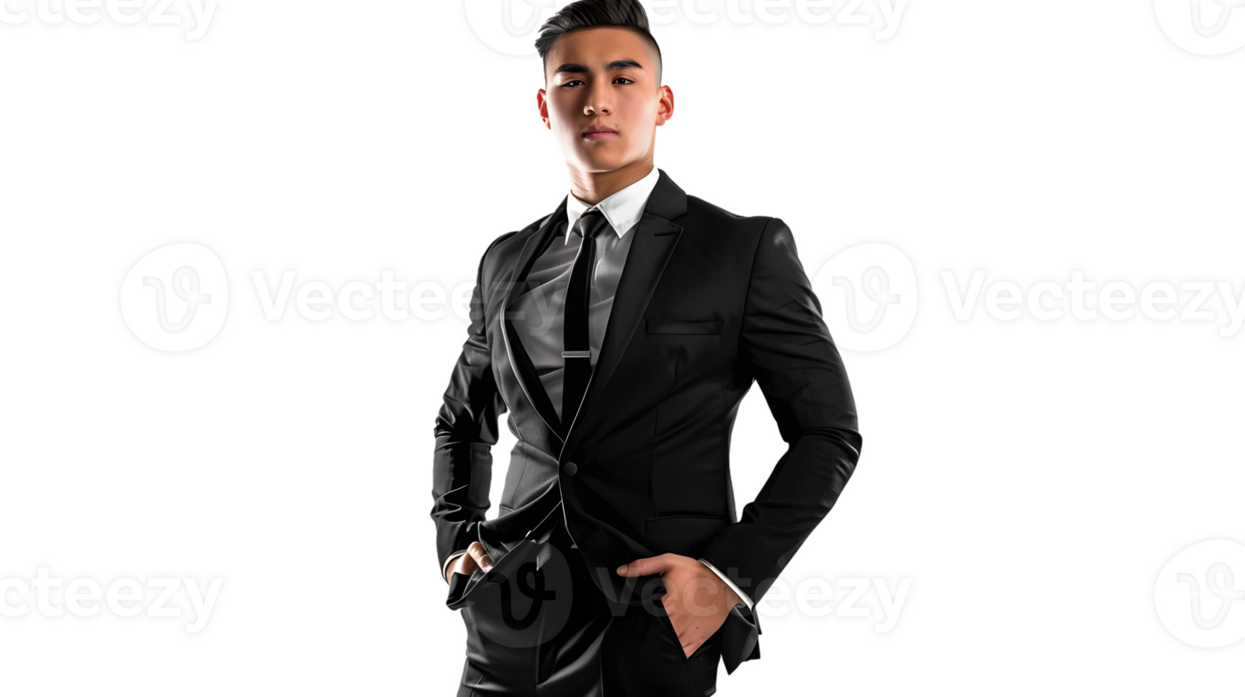Confident Businessman in Formal Attire Standing Against a Black Background Professional Look png