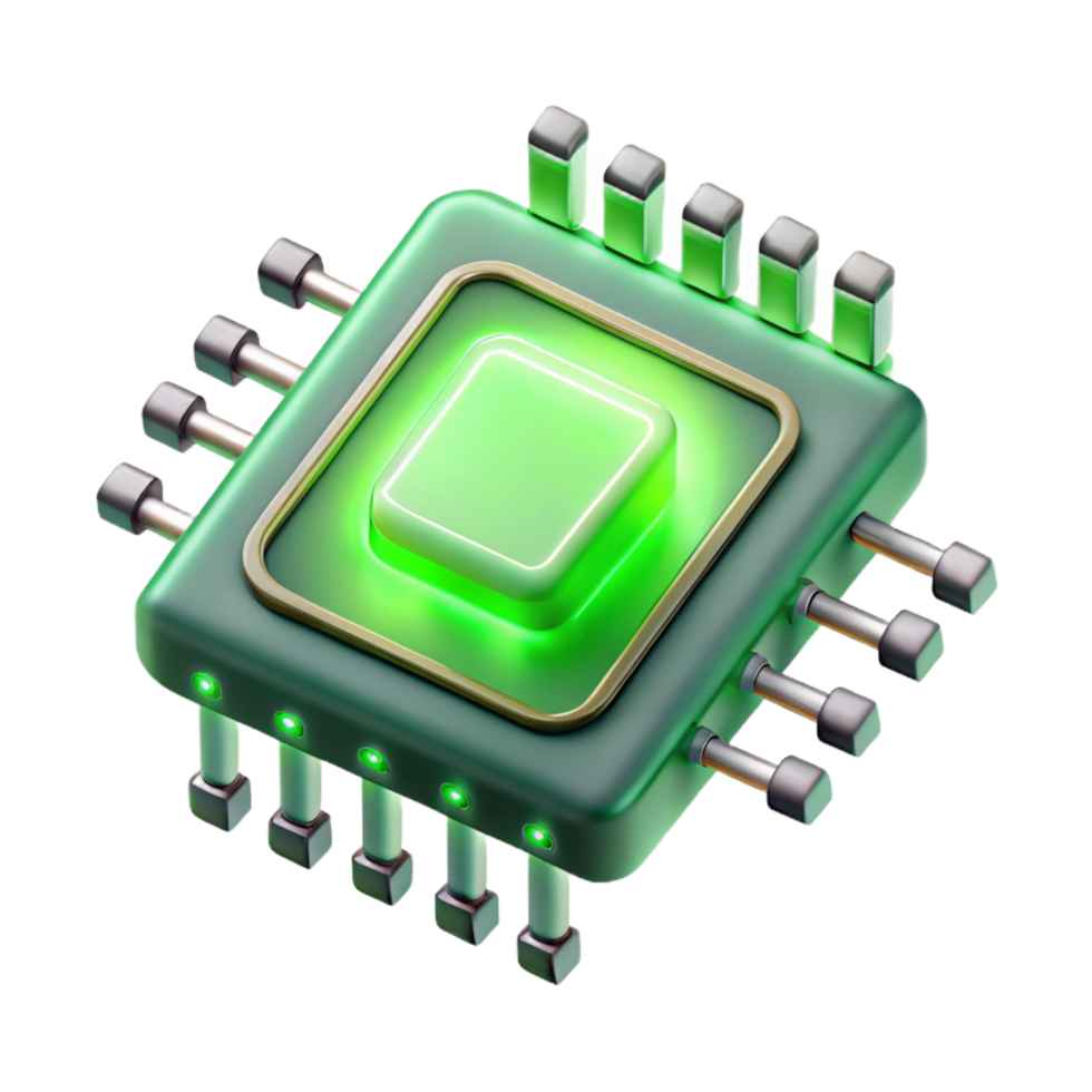 dramatic rustic Artificial intelligence chip, glowing green, complex circuitry genuine png