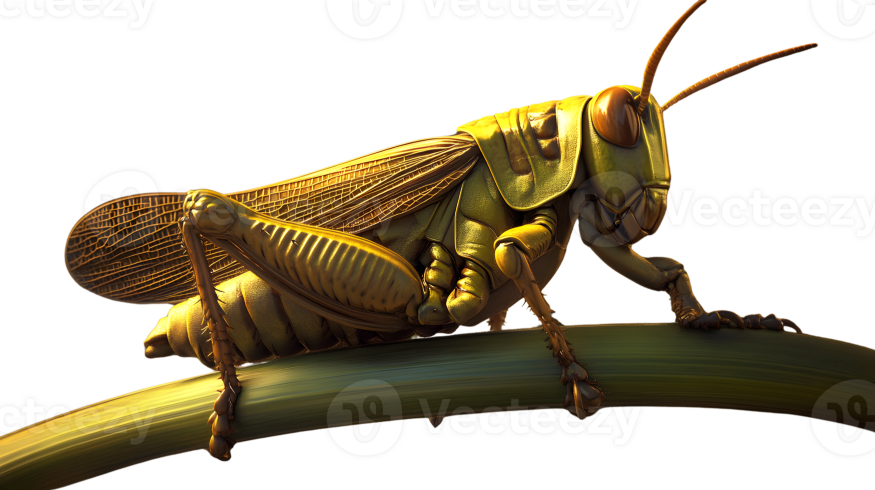 Detailed CloseUp of a Grasshopper Perched on a Stem Highlighting Its Intricate Features and V png
