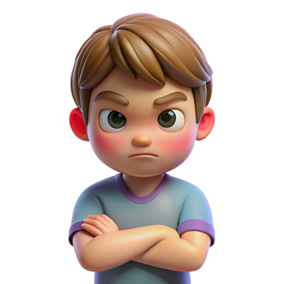 extraordinary creative Angry child, arms crossed, authentic png