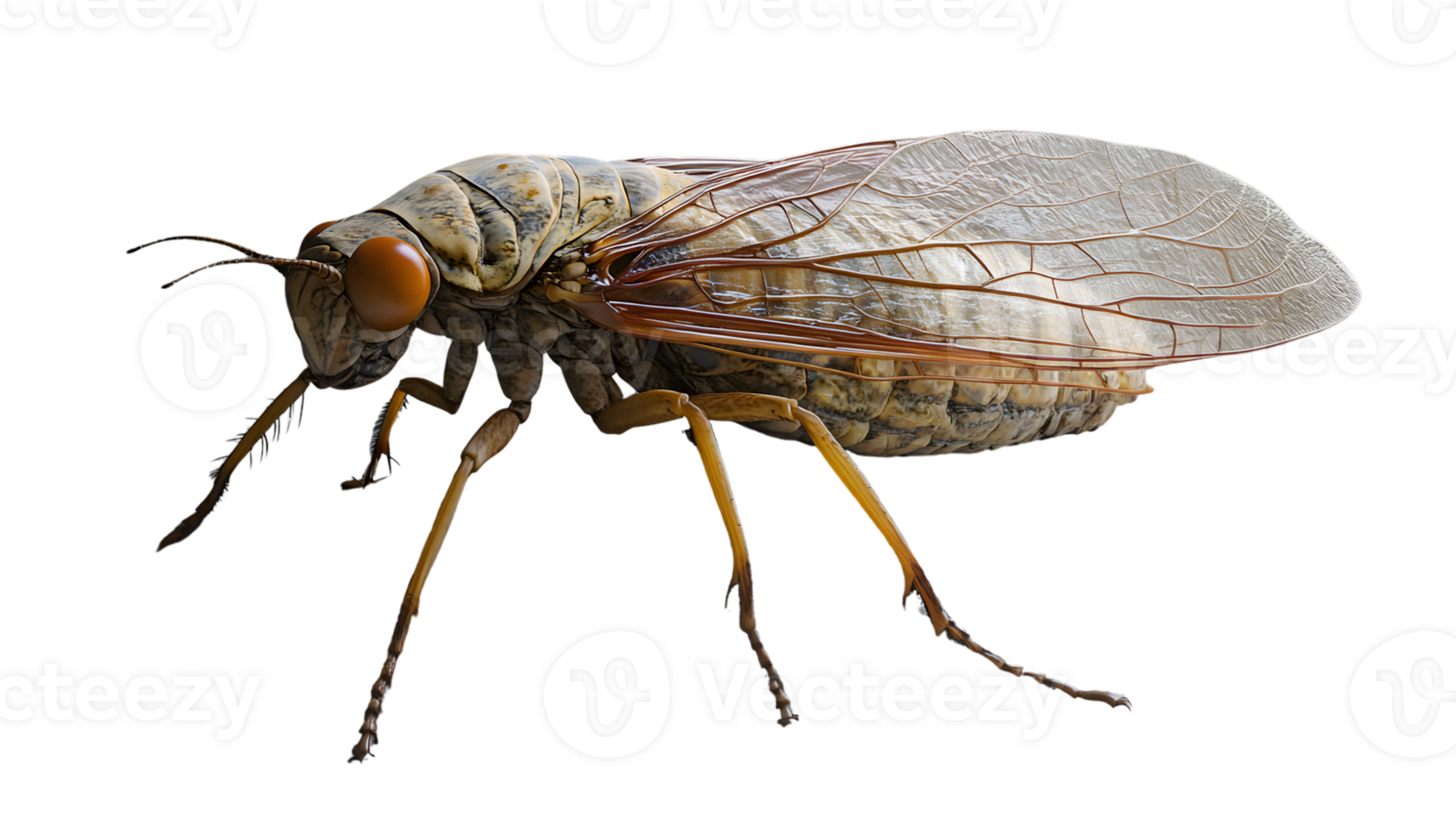 Detailed CloseUp of an Insect with Transparent Wings and Distinctive Features for Educational png