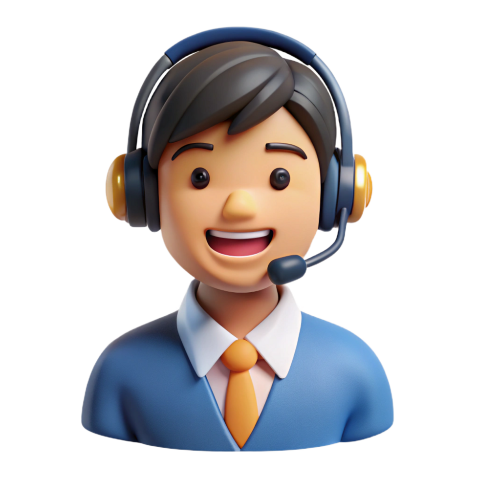 wonderful minimalist Smiling customer service representative, headset on, high quality png